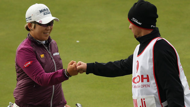 Jiyai Shin with her caddie Florian Rodriguez on the final day at the RICOH Women's British Open