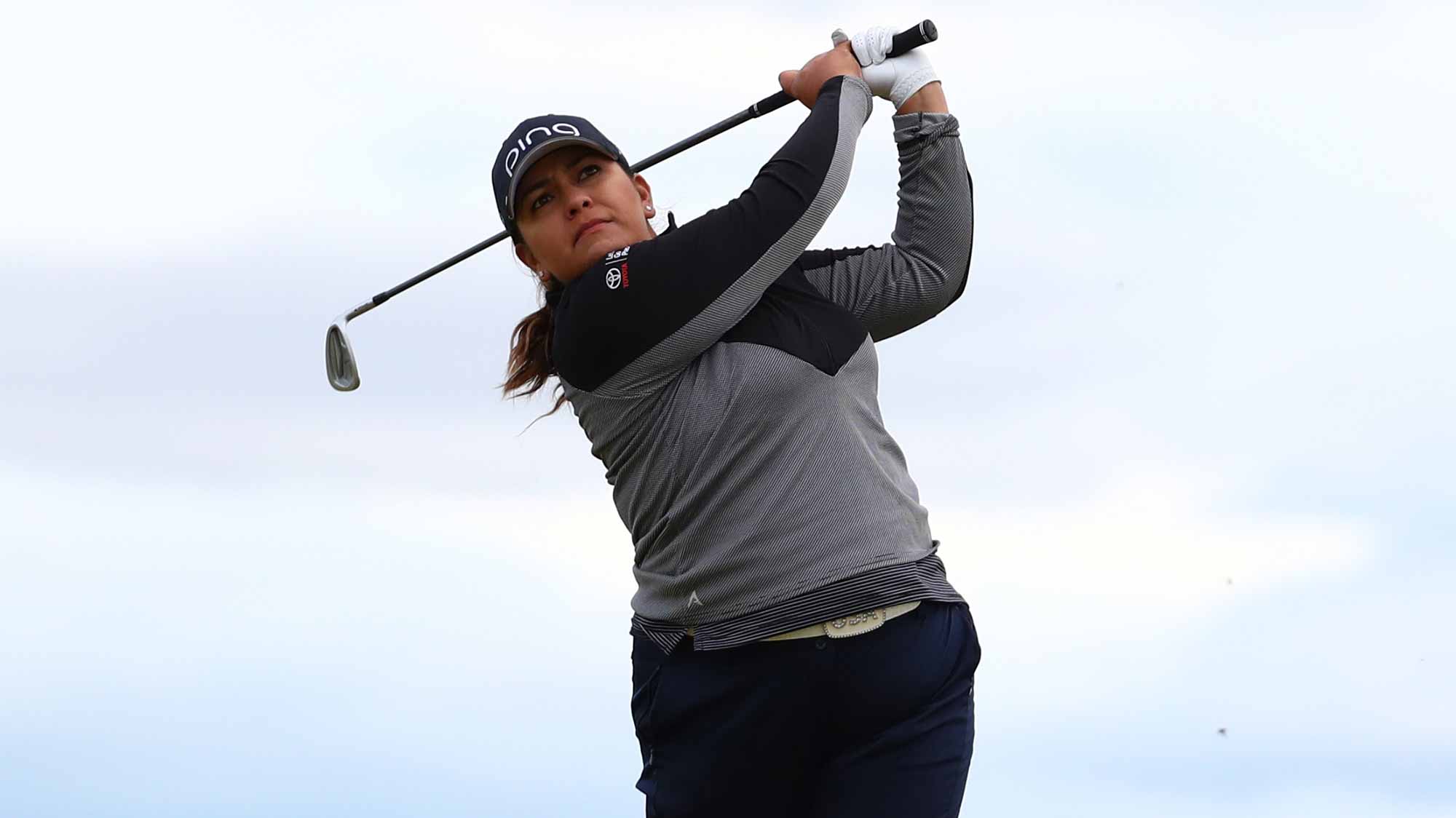 Lizette Salas of the United States hits her second shot on the 4th hole during the second round of the Ricoh Women's British Open at Kingsbarns Golf Links