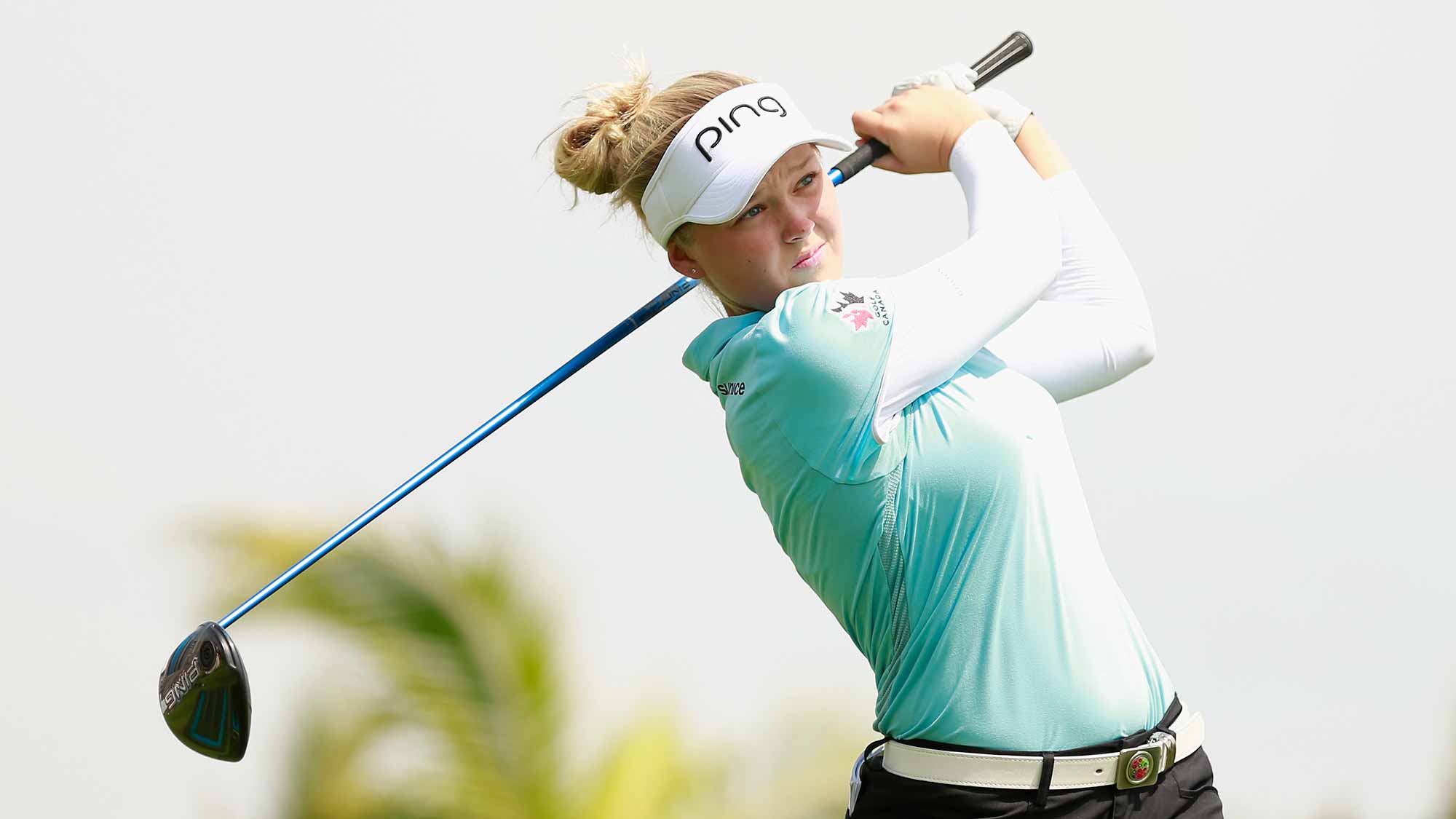 Brooke M. Henderson of Canada tee off at Blue Bay LPGA during Round 1 