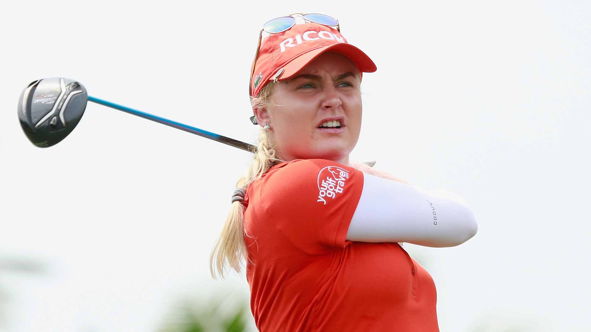 Charley Hull of England tee off during Round 2 of Blue Bay LPGA