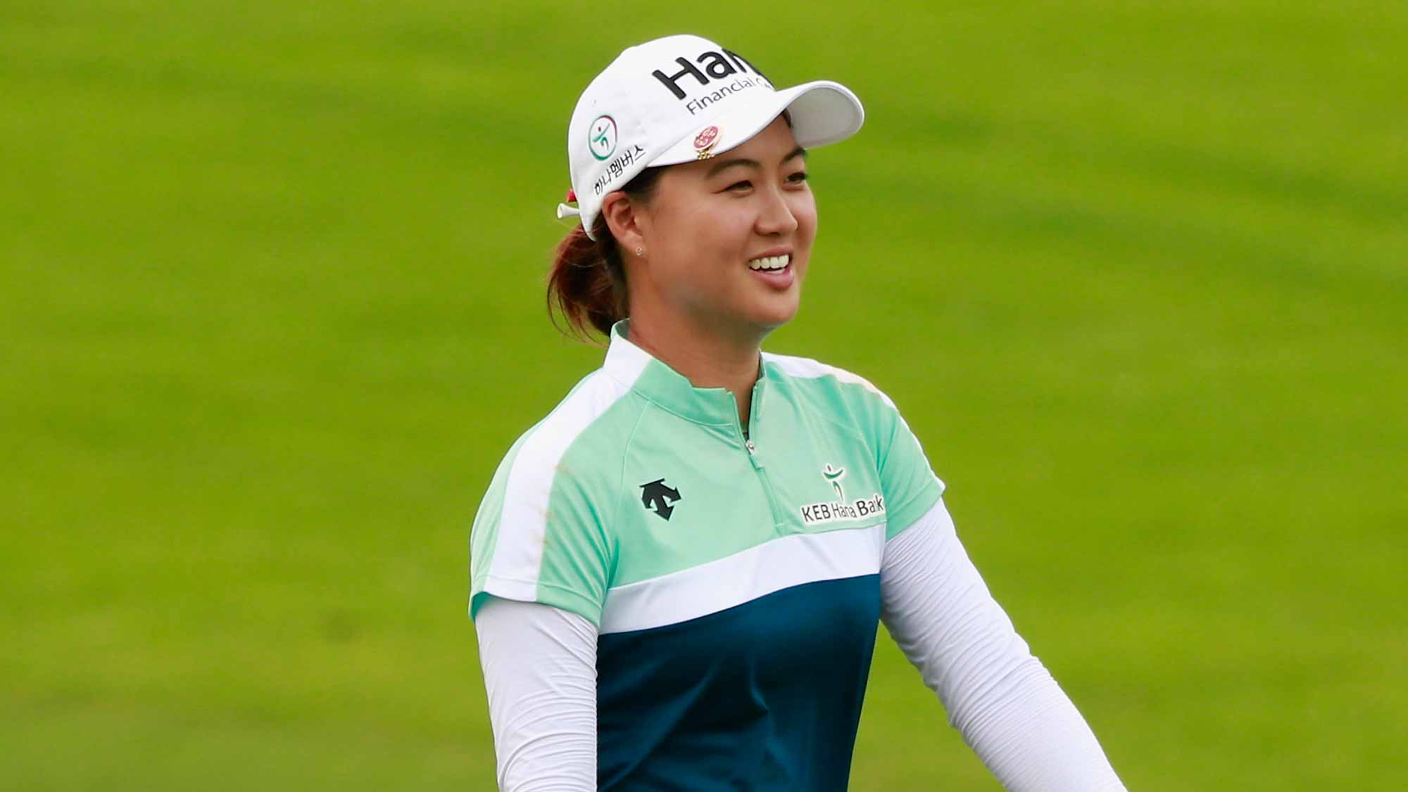 Minjee Lee of Australia reacts on the field at the 18th hole during Round 2 of Blue Bay LPGA