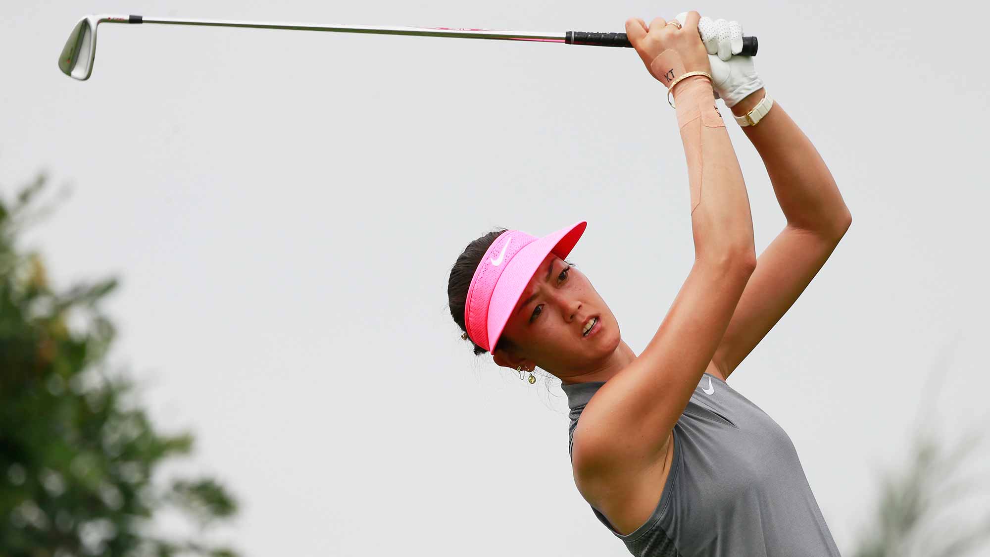 Michelle Wie of United States tees off during Round 3 of Blue Bay LPGA on Day 3 
