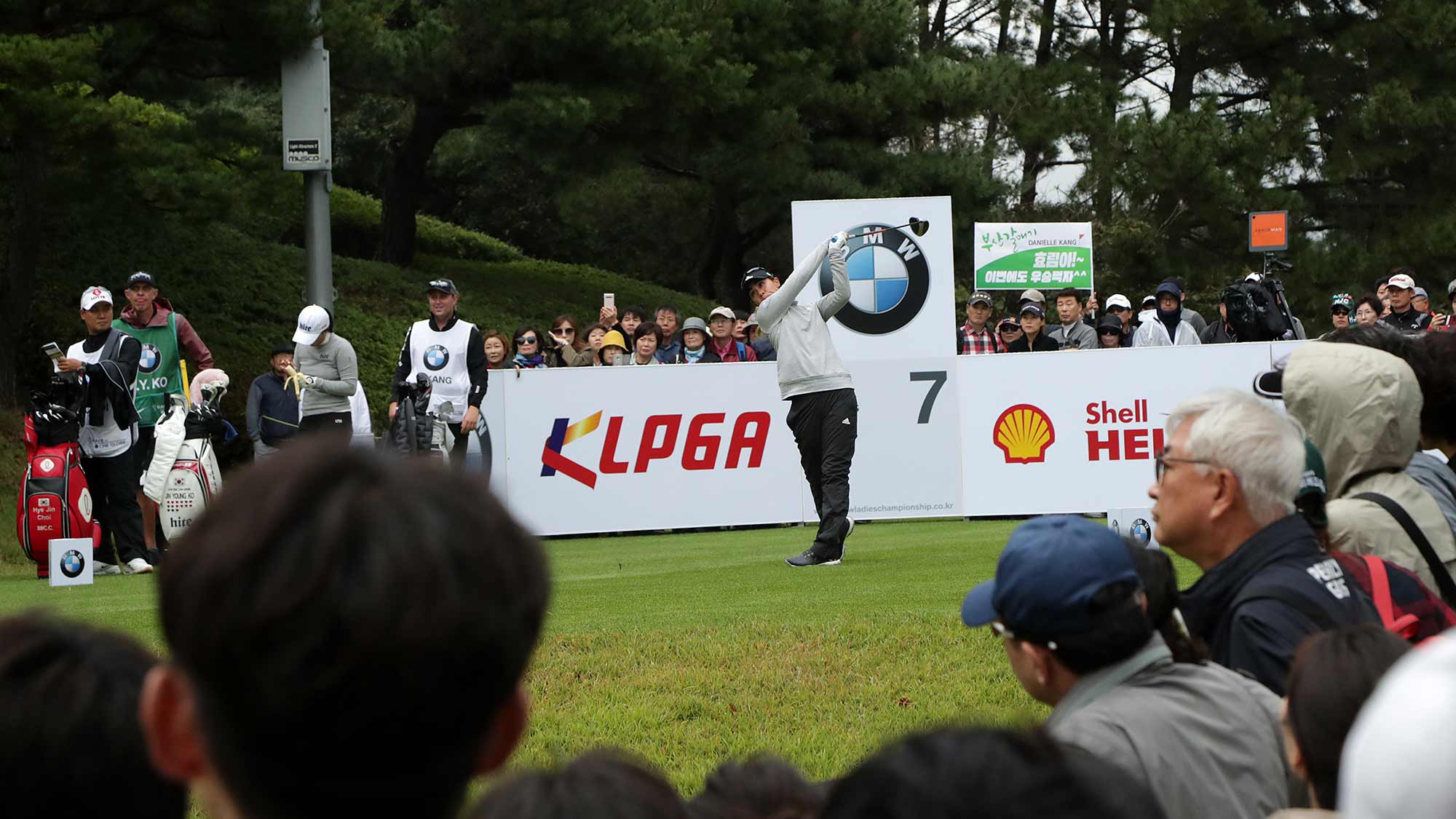 Danielle Kang of USA drives from a tee on the seven hole during Round 1 of 2019 BMW Ladies Championship at LPGA International Busan at on October 24, 2019 in Busan, Republic of Korea