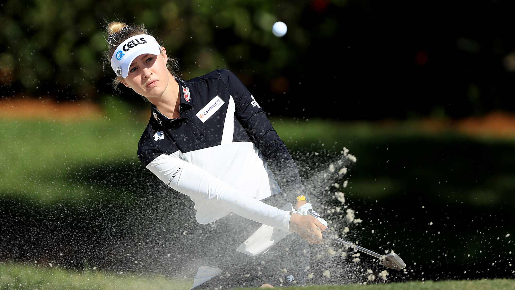 Nelly Korda of the United States plays a shot from a bunker on the sixth hole during the first round of the CME Group Tour Championship at Tiburon Golf Club on November 21, 2019 in Naples, Florida
