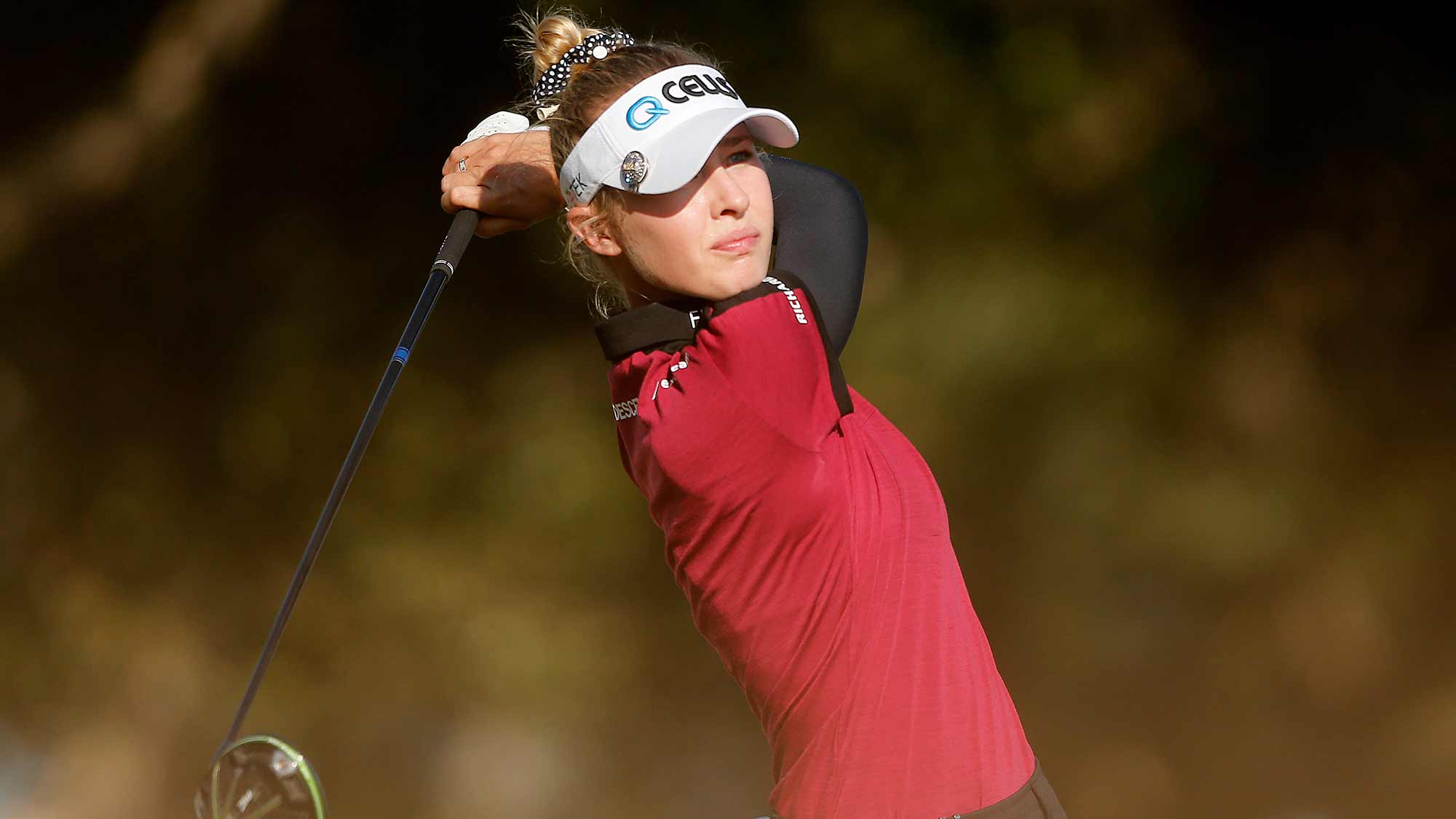 Nelly Korda of the United States plays her shot from the 18th tee during the final round of the CME Group Tour Championship at Tiburon Golf Club on November 24, 2019 in Naples, Florida