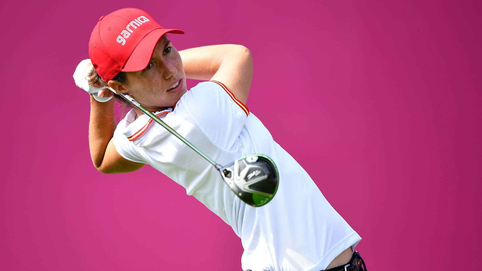 Carlota Ciganda of Spain tees off during day two of the Evian Championship