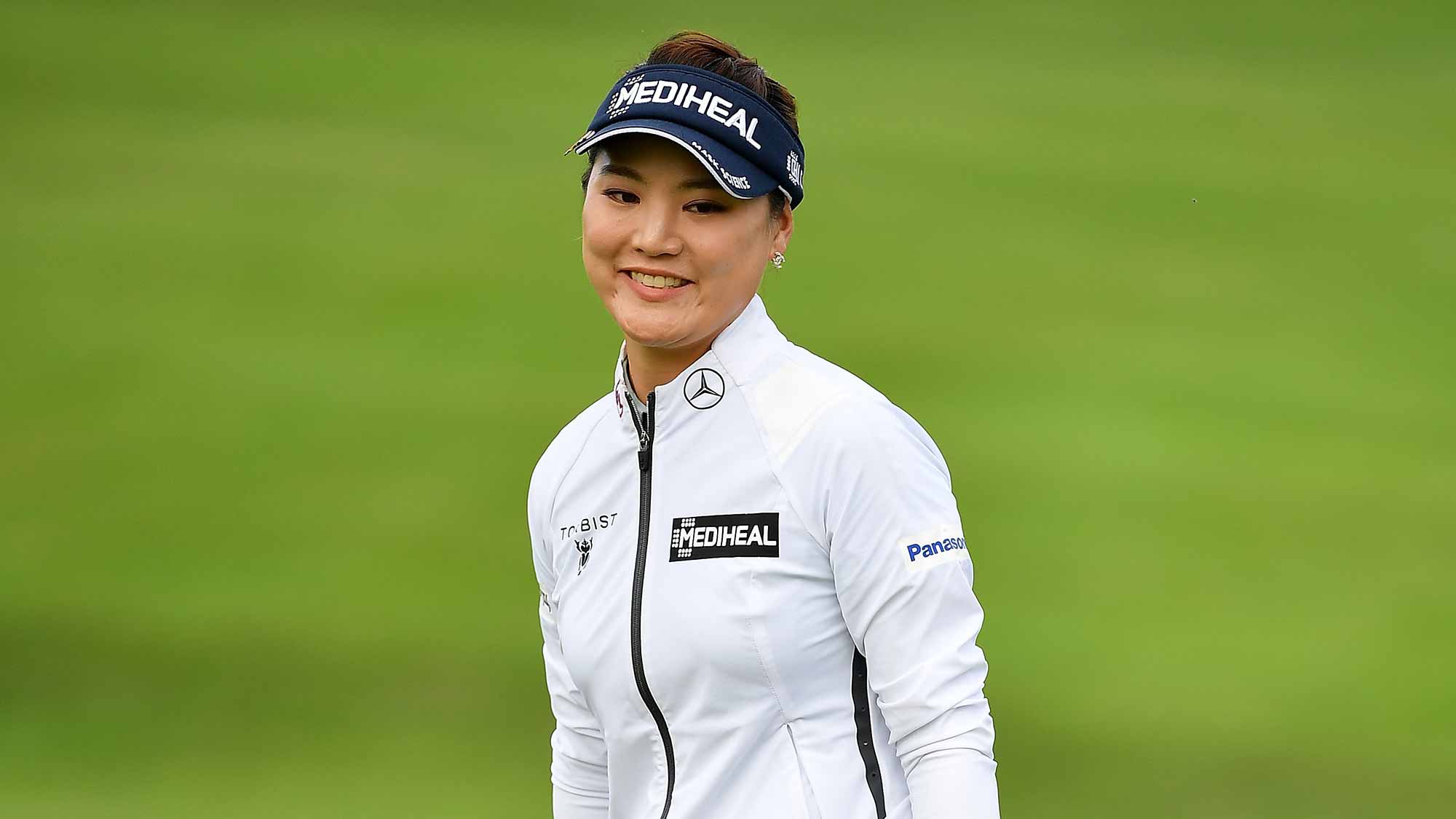 So Yeon Ryu of South Korea looks on during day two of the Evian Championship at Evian Resort Golf Club on September 14, 2018 in Evian-les-Bains, France
