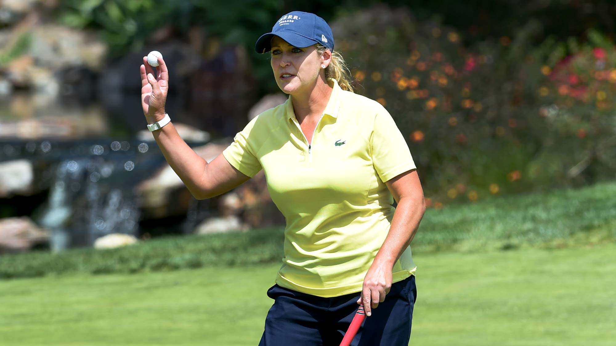 Cristie Kerr acknowledges the gallery after sinking a putt on the eighth hole during the second round of the Kia Classic