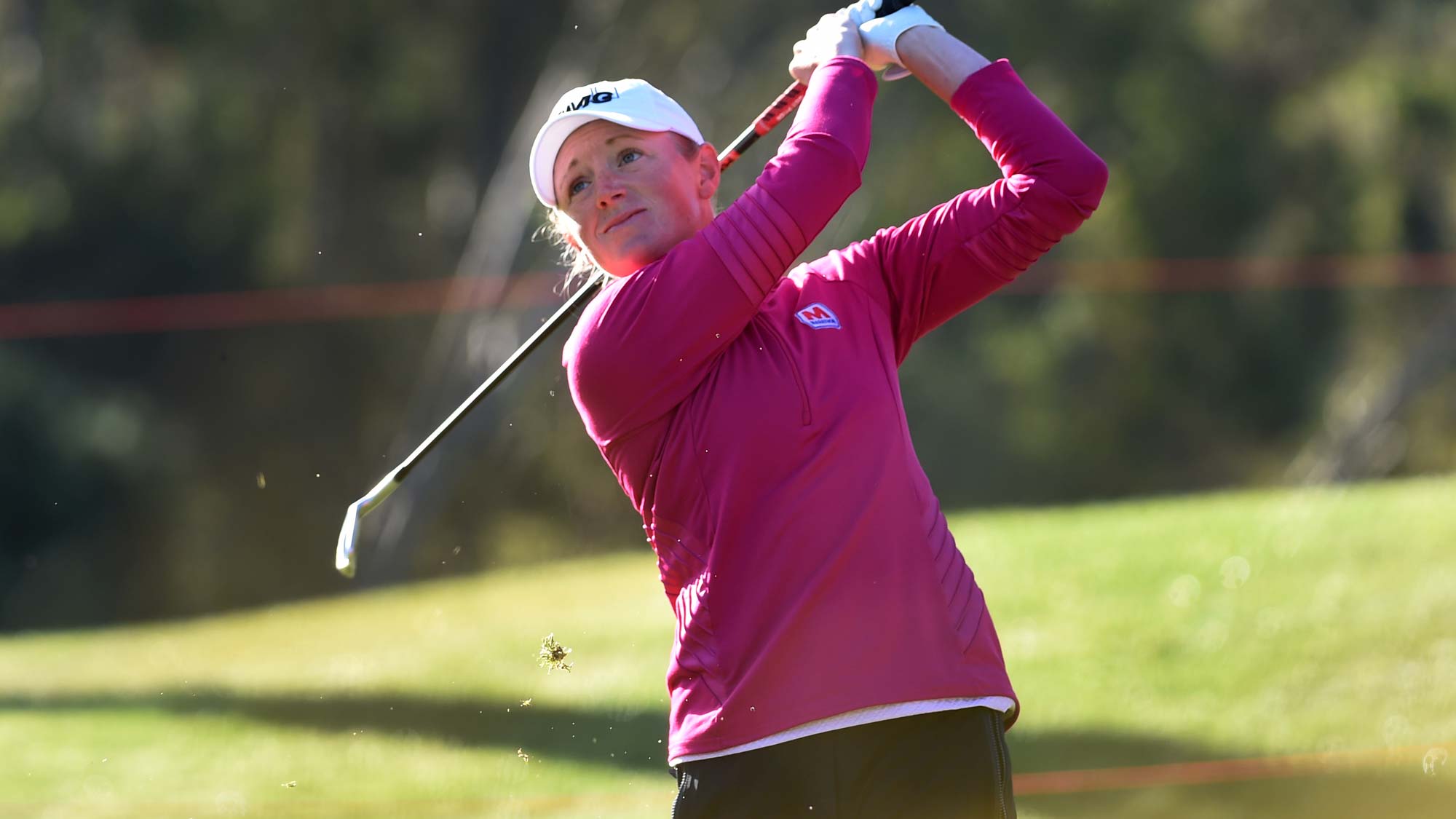 Stacy Lewis hits her tee shot on the third hole during the second round of the Kia Classic