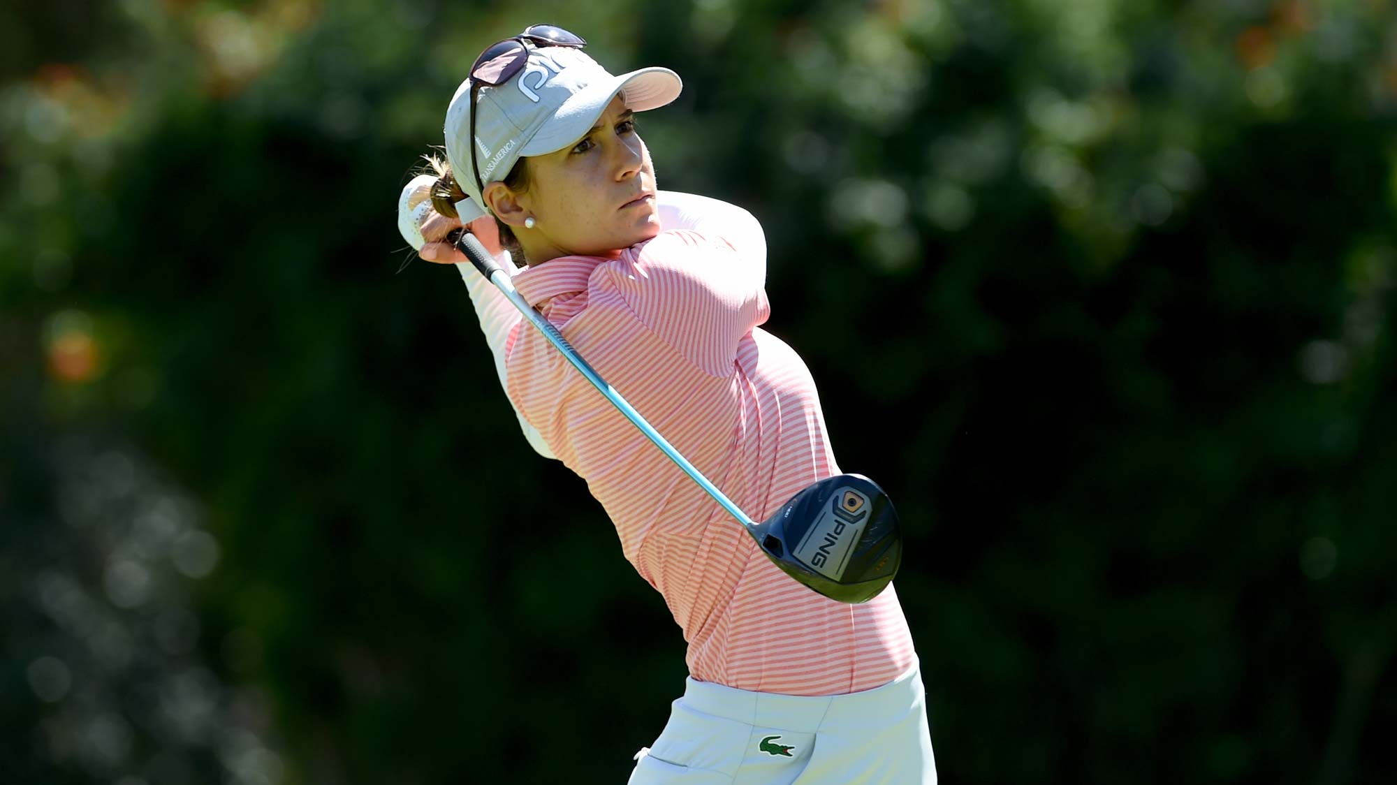 Azahara Munoz of Spain hits her tee shot on the fourth hole during the final round of the Kia Classic