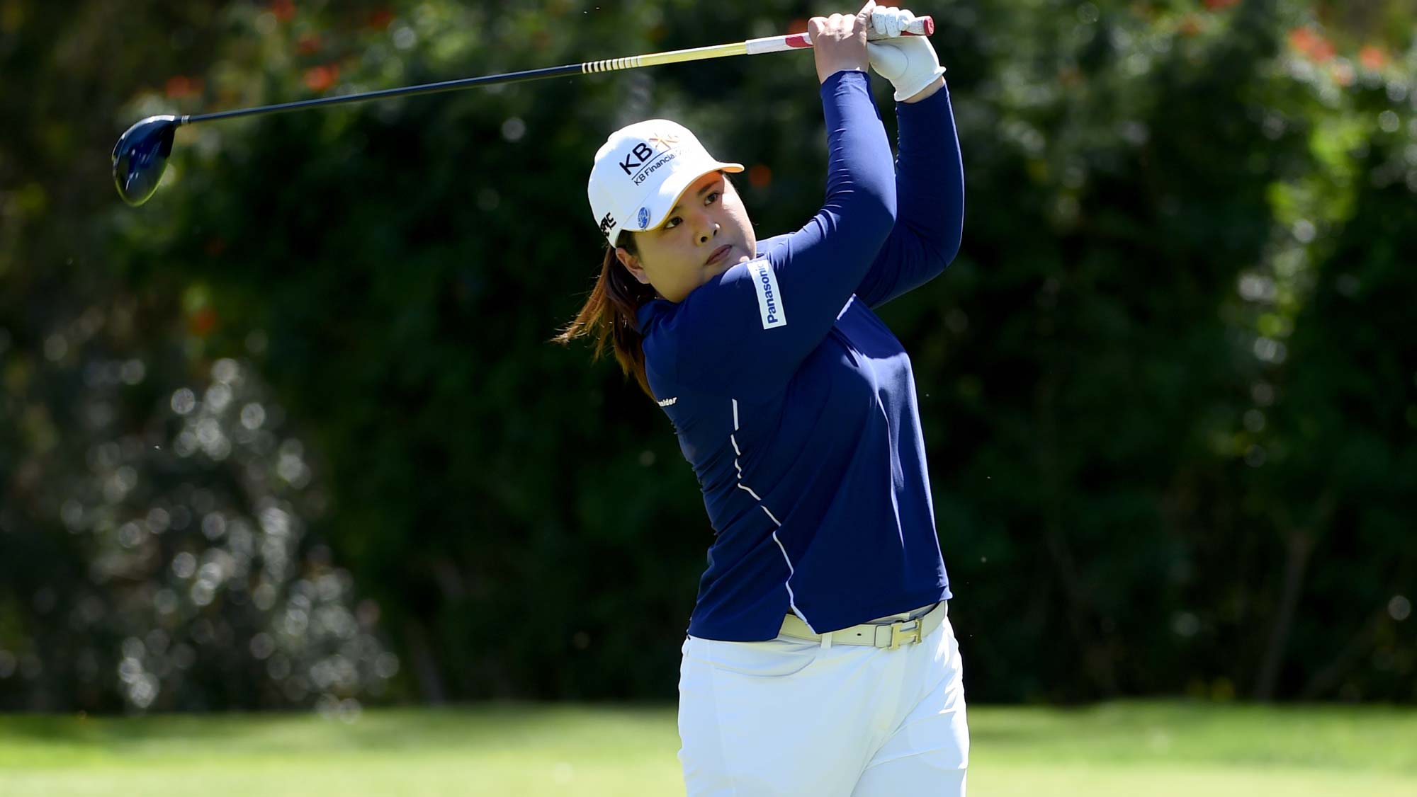 Inbee Park of Korea hits walks off the tee box on the fourth hole during the final round of the Kia Classic