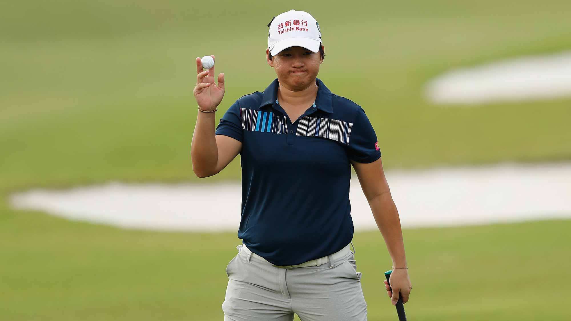 Yani Tseng of Chinese Taipei reacts at the fifteen hole during the first round of the Swinging Skirts LPGA Taiwan Championship at Ta Shee Golf & Country Club on October 25, 2018 in Taoyuan, Chinese Taipei