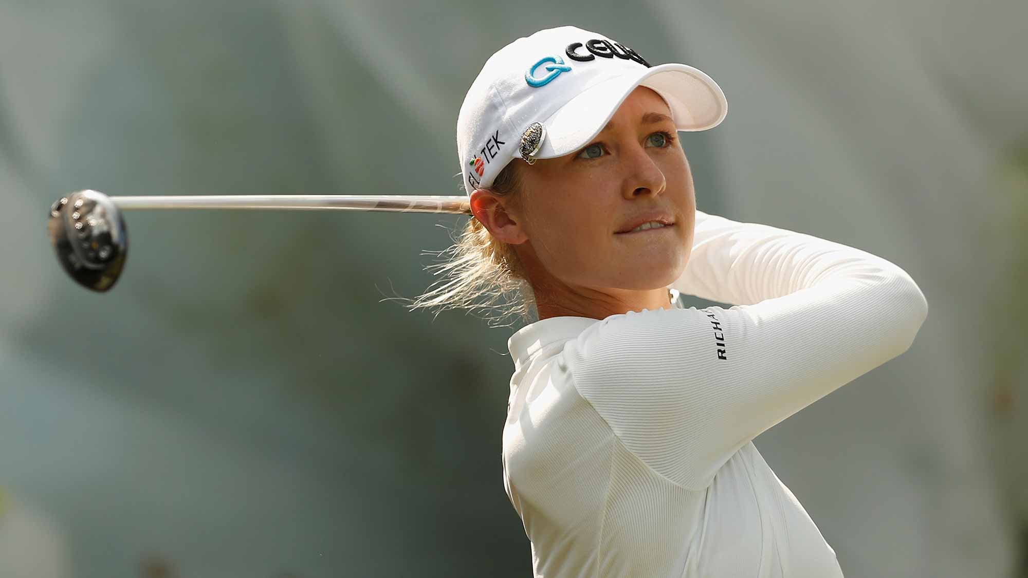 Nelly Korda of United States plays a shot during the second round of the Swinging Skirts LPGA Taiwan Championship at Ta Shee Golf & Country Club on October 26, 2018 in Taoyuan, Chinese Taipei