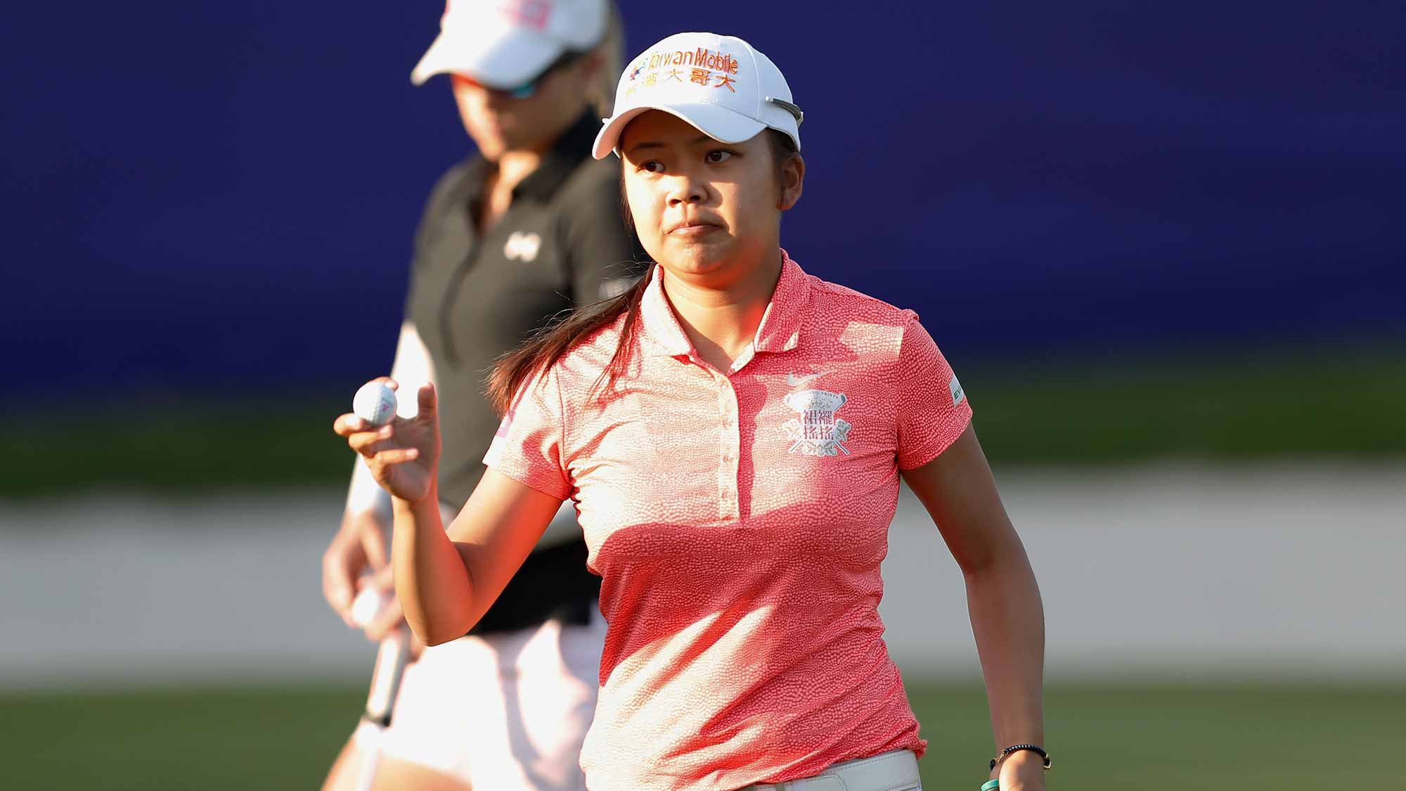 Wei-Ling Hsu acknowledges to spectators at the eighteenth hole during the third round of the Swinging Skirts LPGA Taiwan Championship at Ta Shee Golf & Country Club on October 27, 2018 in Taoyuan, Chinese Taipei