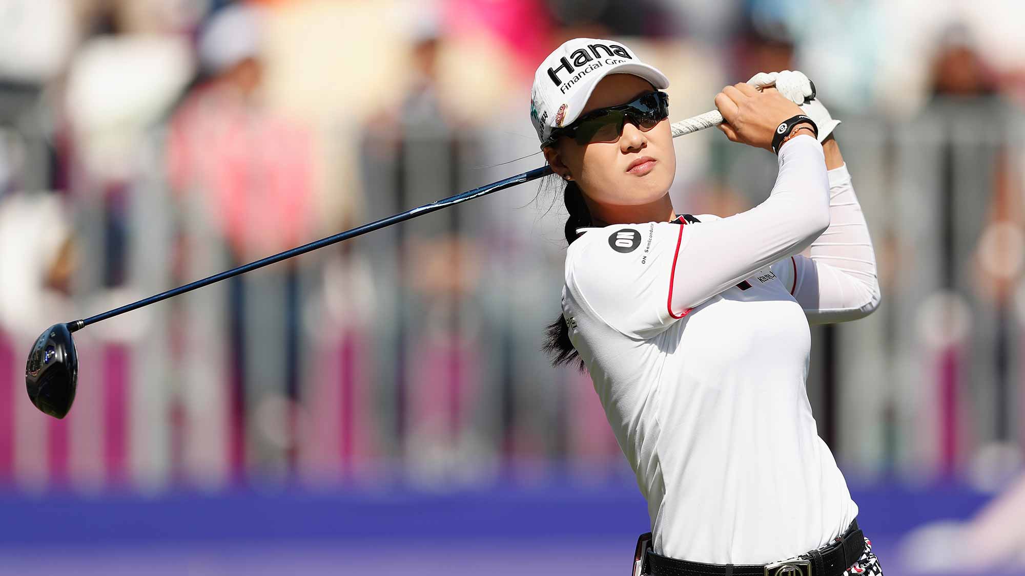 Minjee Lee of Australia tees off at the first hole during the final round of the Swinging Skirts LPGA Taiwan Championship at Ta Shee Golf & Country Club on October 28, 2018 in Taoyuan, Chinese Taipei