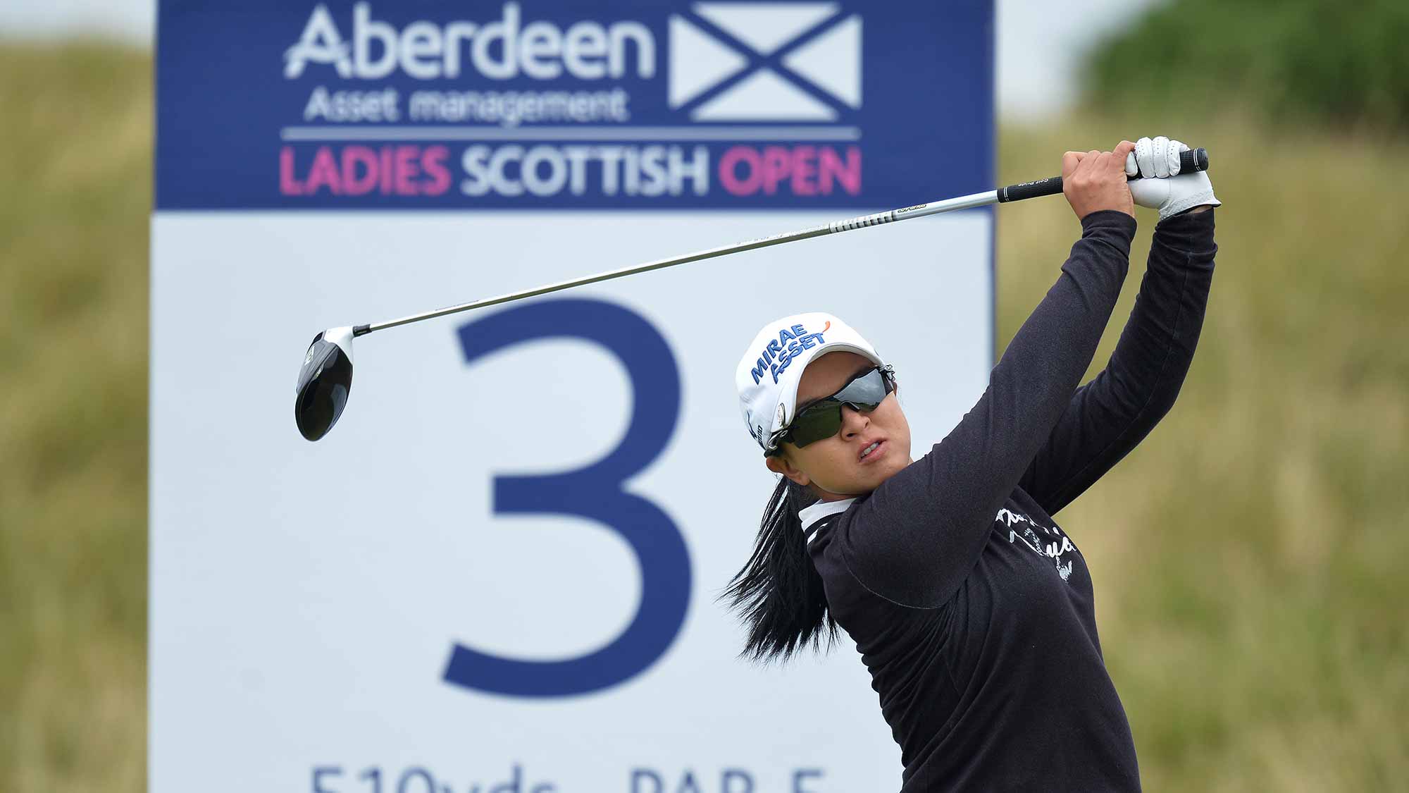 Sei Young Kim of Korea plays her tee shot at the 3rd hole during the third day of the Aberdeen Asset Management Ladies Scottish Open at Dundonald Links Golf Course