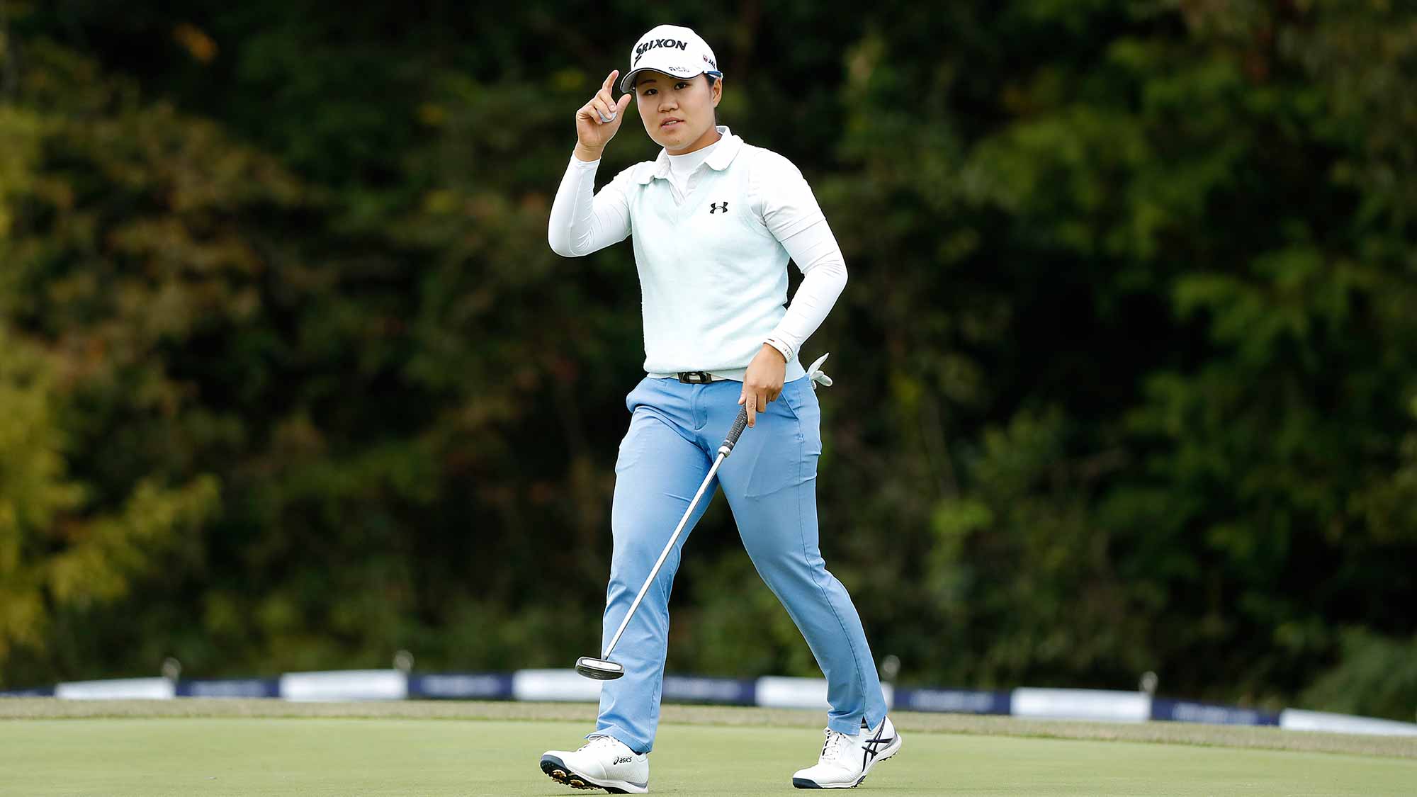 Nasa Hataoka of Japan walks off on the 18th green during the first round of the TOTO Japan Classic at Seta Golf Course on November 02, 2018 in Otsu, Shiga, Japan